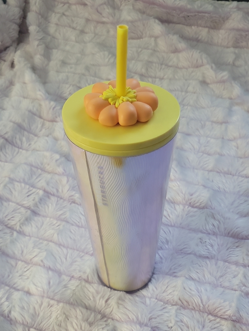 Starbucks Summer 2025 Yellow Orange Swirl Flower Topper Cold Cup Tumbler 24oz